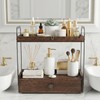 2-Tier Bathroom Counter Organizer with Drawer, Wooden Vanity Countertop Organizer