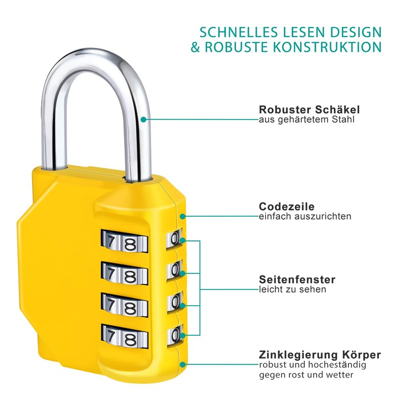 ZHEGE Combination Lock, Padlock with Combination Code, 4-Digit Lock for