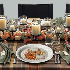 Horaldaily 24Pcs Fall Paper Plates, Thanksgiving Autumn Harvest Buffalo Plaid Orange Pumpkin Leaves Plates for Party Birthday Holiday Dinner Event Disposable Tableware Supplies Decor, 9lnch