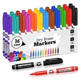 SUQJOY Dry Erase Markers, Fine Tip Whiteboard Markers, Low Odor Dry Markers with Pen Clip, Bullet Point Maker, 36 pack 12 Assorted Colors Markers for Students/Teachers