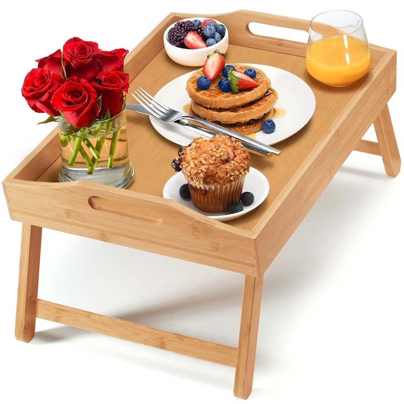 Home-It Bed Table Tray with Folding Legs - Bamboo Breakfast