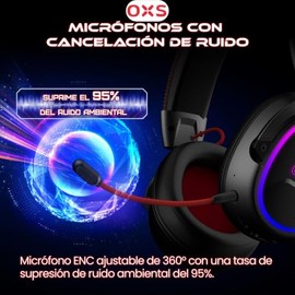 OXS Storm G2 Audfonos Gamer para inalmbricos,con micrfono de cancelacin de Ruido Sonido Envolvente Virtual 7.1, 2.4G de Baja latencia, con Conector...