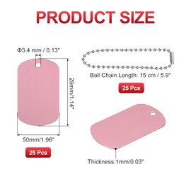 PATIKIL Metal Stamping Blanks Tags 2", 25 Pcs Anodized Aluminum Blank Dog Tags Rectangle Laser Engraving Blanks ID Name Tag with 6" Ball Chain for Pet Craft DIY Decorative, Pink