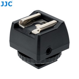 JJC Hot Shoe Mount with PC Sync Sockets and 3.5 mm Mini Phono Connector for DSLR Cameras, Standard ISO Hot Shoe and Flash Base for Flash Units or Other Accessories