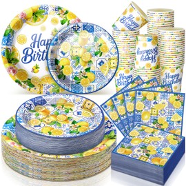 Jingmore 250 Pcs Lemon Birthday Party Decorations Lemon Plates and Napkins Lemon Birthday Party Supplies Set Disposable Plates Napkins and Cups for Bridal Shower Baby Shower Birthday Party Supplies