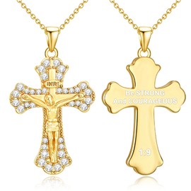Miss Chipmunk Cross Jesus Necklace for Women Girls,Bible Verse Pendant 14K Gold Plated Christian Baptism Religious Gifts,Birthday Christmas Jewelry Gifts for Women Girls Daughter (1:9, Gold)