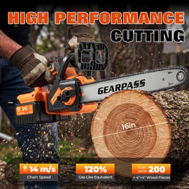 GEARPASS 42V 16-Inch Cordless Chainsaw with 2x 4.5Ah Battery & Dual Fast Charger, Brushless Electric Chain Saw, Tool-Free Tensioning, Auto Oiling, Chain Brake, for Tree Wood Cutting Yard Work