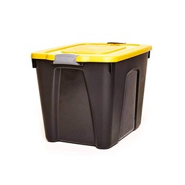 HOMZ 22 Gallon Durabilt LLDPE Container with Latches Heavy Duty Plastic Storage, Set of 4, Black and Yellow, 4 Sets