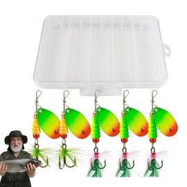 Spinnerbait Fishing Lures,Sequin Spinner Baits with Feathered Hooks - 5X Spinnerbait Jigs with Tackle Box, Fishing Accessories for Bass Trout Salmon Walleye