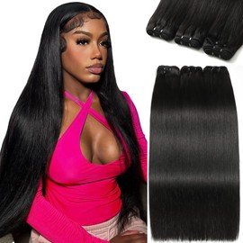 FMIDKOU 12A Human Hair Bundles 26 28 30 Inch Straight Human Hair 100% Unprocessed Brazilian Hair 3 Bundles Quick Weave Natural Black