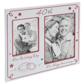 Shudehill Giftware Then & Now Collection Sentimental Photo Frame - Engaged & Wedding Mr & Mrs, Anniversary 25th Silver, 40th Ruby, 50th Gold Gift Ideas With Meaningful Message (40th Ruby)