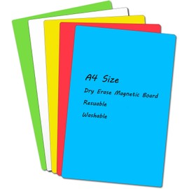 Realth Dry Erase Magnetic Board, 5 Colors Reusable Fridge Magnetic Whiteboard, Blank Magntic Sheet to Write on for Home Office Classroom, 8.3'' × 12.2'' 5 Pcs