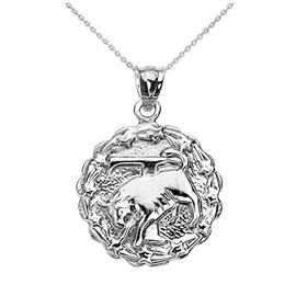 925 Sterling Silver Taurus May Zodiac Sign Round Pendant Necklace 18"