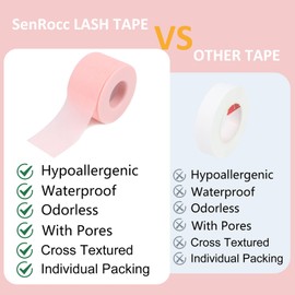 Lash Tape for Eyelash Extensions Eyelash Tape Silicone Gel Sensitive lash Extension Tape Pain-Free Removal Breathable Micro-Porous Eyelash Extension Tape (1 Roll Pink L)