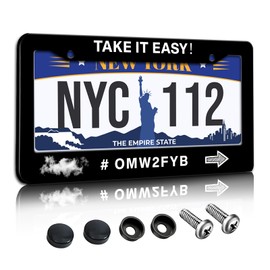 Onevenvi License Plate Frame Funny License Plate Frame with Humor Text Take It Easy Omw2fyb Rust-Proof Waterproof Stainless Steel with Screws for Men Women 12.2 x 6 Inches, On My Way to FYB