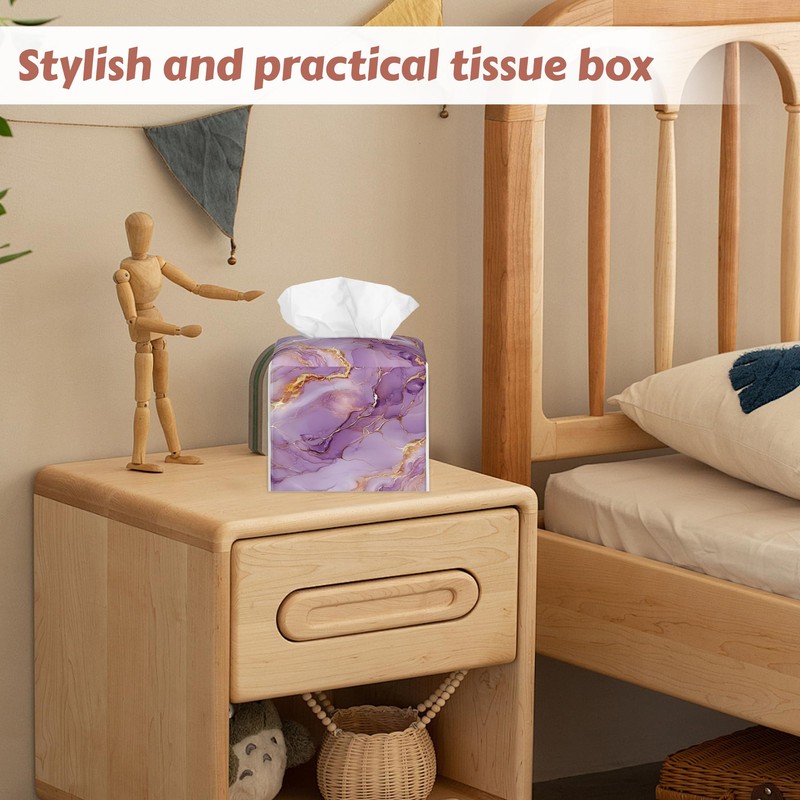 2 Pcs Black Gold Marble Tissue Box Cover Leather Tissue