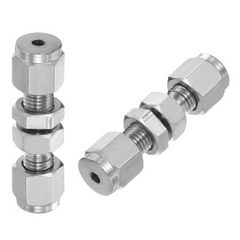 PATIKIL 304ステンレス鋼ダブルフェルール圧縮チューブ継手1/8"IDx1/2"OD 2個直接ユニオンコネクターパイプアダプター 水庭園灌漑用 シルバー