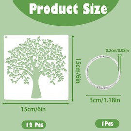 Tree Stencils, 12 Pcs Stencils for Crafts Reusable Tree of Life Stencils for Painting with Round Ring Natural Plants Stencil for Painting DIY Art Crafts Scrapbook Wall Décor