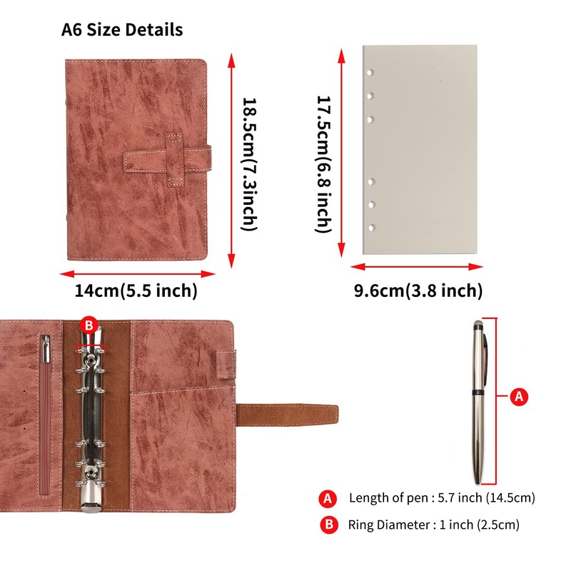 Wonderpool A6 Leather Ring Binder Diary Notebook Organiser Folder -