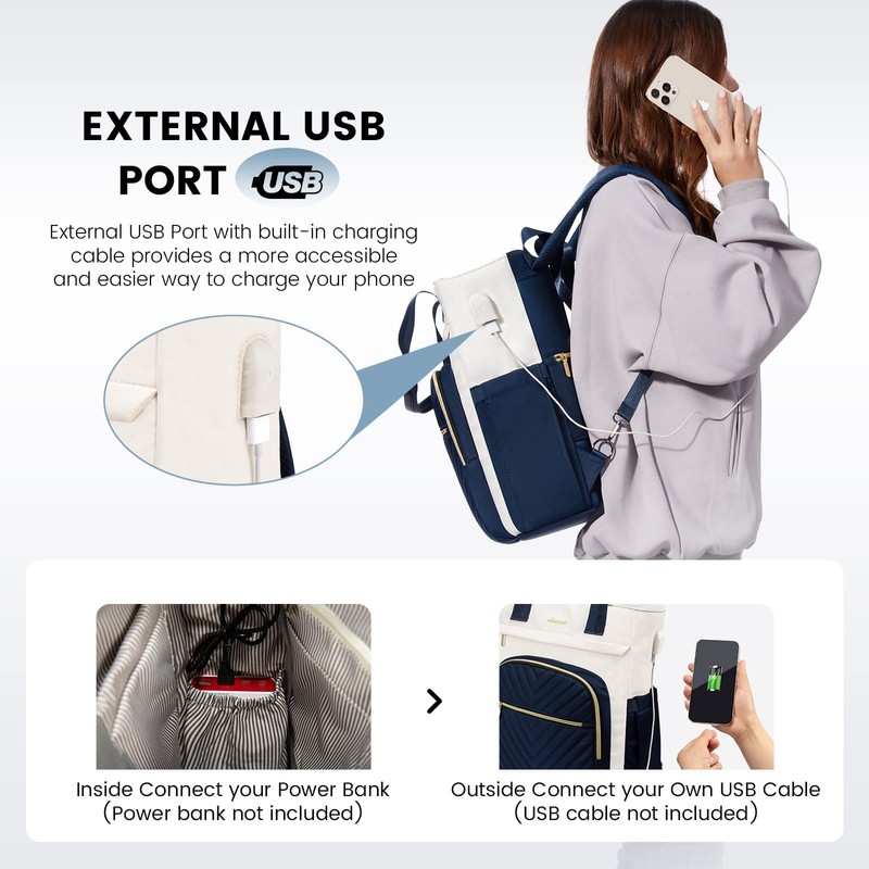 LOVEVOOK 2 in 1 Women's Handbag Backpack, Beige dark blue,