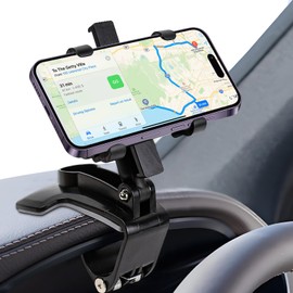 Hovom Rear View Mirror Phone Holder for Car, Clip-On Cell Phone Holder for Rearview Mirror, Dashboard & Sun Visor, 360° Rotation Adjustable Phones Mount Universal for Most Vehicles (Style 3)
