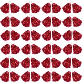 QOOWFEANIG 24Pcs Handheld Cheerleading Pom Poms Shining Metallic Foil Plastic Pom Poms with Baton Handle for Game Sports Squads Dancing Party Football Basketball Club Spirit Sports Stage Performance