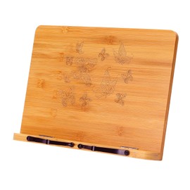 MEGREZ Bamboo Book Stand 13.2 x 9.4 inch, Foldable Cookbook Holder with 6 Adjustable Height, Reading Book Holder for Recipe, Music Book, Textbook, Tablet Stand, Butterflies