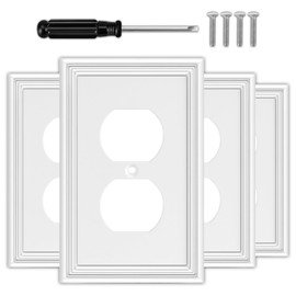 OKAYZIP White Decorative Outlet Covers Wall Plates, Natural Material Electric Receptacle Cover Switch Plate Outlet Cover - Modern Style (1 Gang Single Duplex 4 Pack)