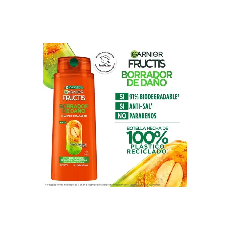 Garnier Fructis Borrador De Daño Shampoo Reparador 650ml