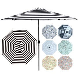 LVTXIII 9' Patio Umbrella Outdoor Printed Umbrella with Push Button Tilt and Crank for Table Market Garden Backyard Swimming Pool, 8 Ribs (Cabana Black)