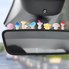 8 Pcs Cute Mushroom Car Accessories, Funny Resin Mushroom Figurines Dashboard Decorations & Rear View Mirror Decorative Automotive Ornament Interior Decors for Car Home Garden Office Desk (Colorful)
