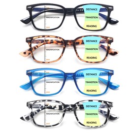 CLASAGA Progressive Multifocus Reading Glasses for Women Men, Blue Light Blocking Multifocal Computer Readers Eyeglasses (4 mix, 3.0, x)
