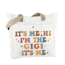 WCGXKO Gigi Birthday Gift Gigi Gifts For Grandma It's Me Hi I'm The Gigi It's Me Tote Beach Bag Grandma Mother’s Day Gift (HI GIGI T)