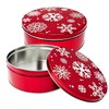 Premium Cookie Tin (2 Pack) Holiday w/Flurries Snowflakes Red Design,