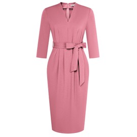 Office Dresses V Neck 3/4 Sleeve Red Wrap Dress Party Dresses Midi Pencil Dress L