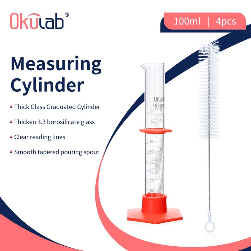 Graduated Cylinder, 4pcs of Vol.100ml, Borosilicate 3.3 Glass Cylinder, Lab