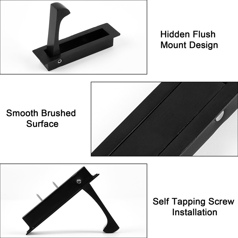Funnytek Stainless Steel Pocket Door Pull Handle Matte Black Recessed