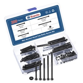Kozelo 200pcs M3 Hex Socket Cap Screw Bolt Nut Assortment Kit [M3x30/35/40/45/50mm] Alloy Steel Fully Threaded Black Oxide 12.9 Internal Hex Screws for 3D Printer