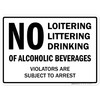 No Loitering No Littering No Drinking of Alcoholic Beverages Sign,