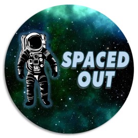 Kiwi Gifts Spaced Out - Circle Sticker Decal 3 Inch - Astronaut Outer Space Galaxy