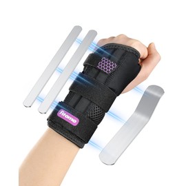 Fitomo Wrist Support with 3 Metal Splints and Soft Thumb Opening, Wrist Splint for Carpal Tunnel Arthritis Tendonitis Sprains, Hand Splint for Night Support Sleeping, 1 Unit, Left Hand
