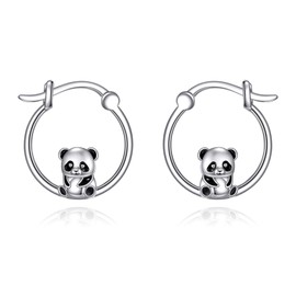 Panda Hoop Earrings 925 Sterling Silver Panda Hypoallergenic Hoop Earrings Cute Animals Jewelry Gifts for Women