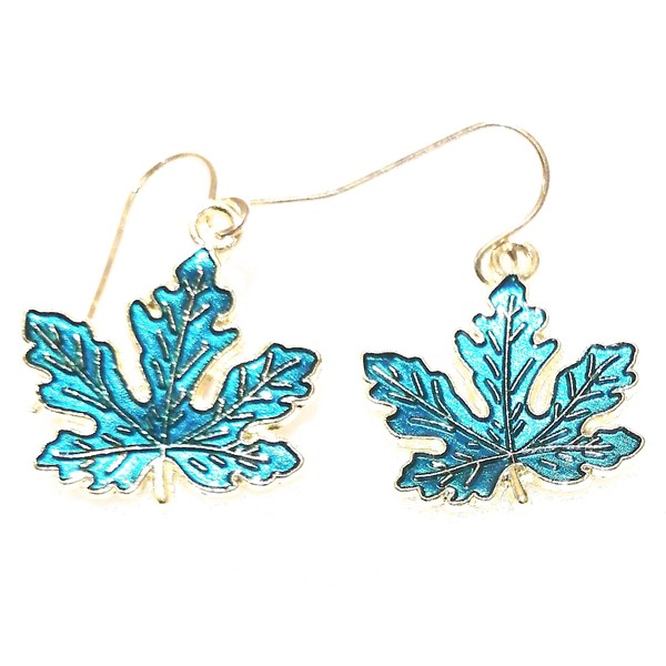 Teal Maple leaf charm, handmade golden colour dangle earrings