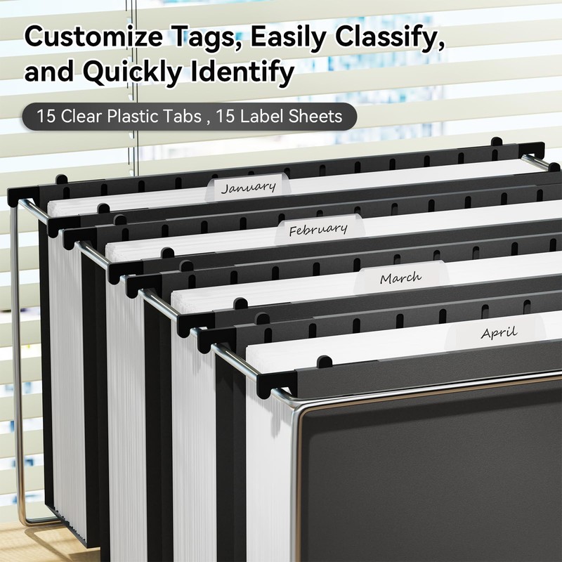 ANSOOK Plastic Legal Size Hanging File Folders,12 Pack Reinforced Black