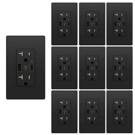 Micmi USB Outlet with C + A Wall Dual High Speed Receptacle Smart 4.8A Fast Charging Capability, 20Amp 125Volt, Tamper Resistant Wall Plate Included UL Listed (10Pack, Black, 20 Amp Outlet)