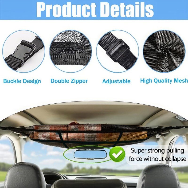 1 Piece Car Roof Zip Cargo Net, Car Double Layer