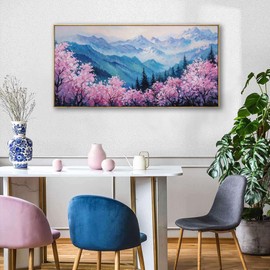 yiijeah Canvas Wall Art Work for Wall Decor Living Room Mountain Pink Tree Landscape Picture Framed Paintings Artwork for Bedroom Office Home Decoration