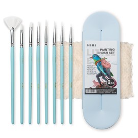 HIMI Paint Brushes Set 8 Pcs for Acrylic Oil Gouache Paint，2 Flat & 2 Round & 2 Liner &1 Filbret &1 Fan, 8pcs Brushs, Interesting Designed Nice Gift for Art hobbyist Beginners Artists (Blue,8Pcs)