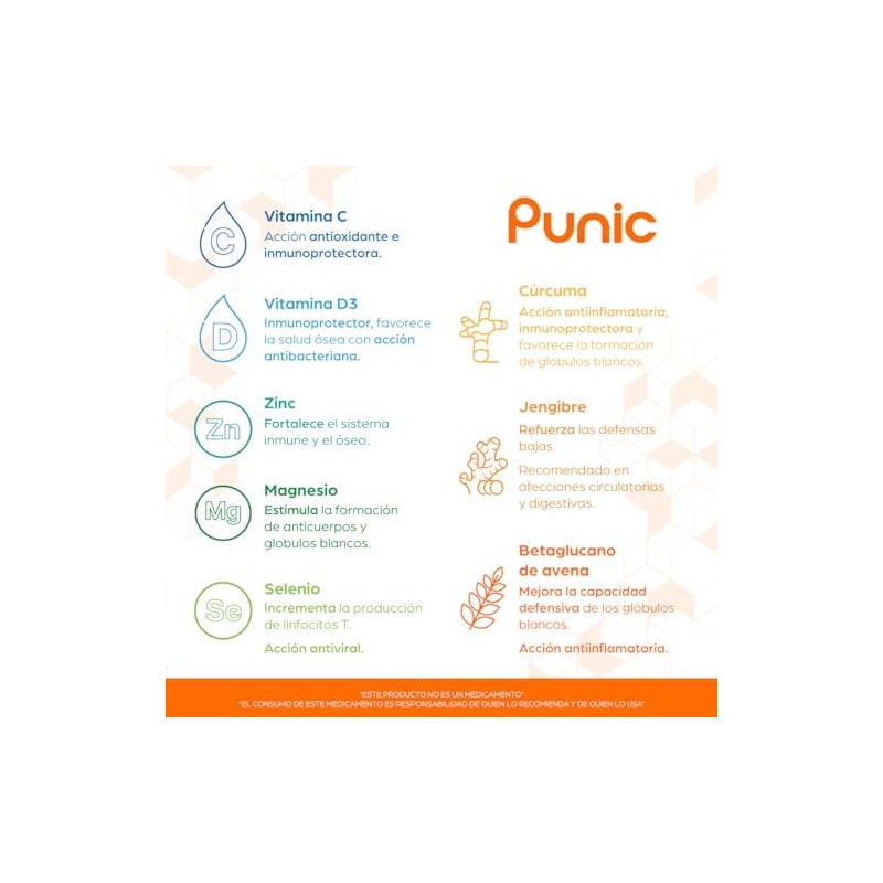 Punic 30 cápsulas de Vitamina C Vitamina D3 Jengibre Curcuma