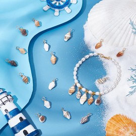 UNICRAFTALE 100Pcs Spiral Shell Charms Natural Cowrie SeaShells Pendant Conch Shells Charms Mixed Color Summer Ocean Sea Charms Jewelry Charms for Necklace Bracelet Earrings Making